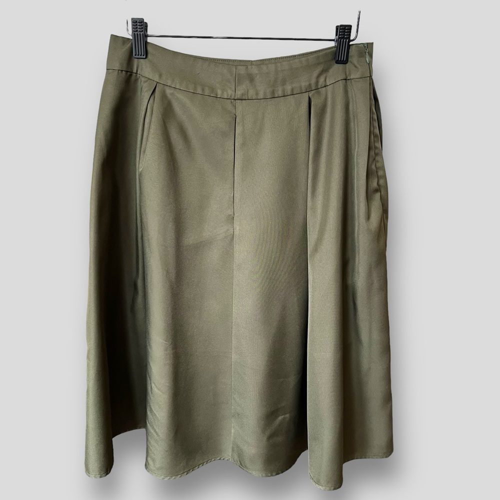 yige Women’s High Waist Flared Skirt Pleated Olive w/ Pockets Lined
